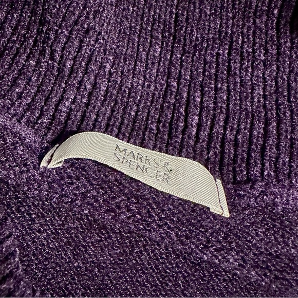 Marks & Spencer Deep Purple Ribbed Chenille Cowl Neck Sweater Plus Size 18 - Picture 2 of 14